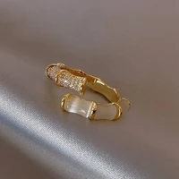 woman 2022 new design open rings korean fashion jewelry bamboo shape gold adjustable opals