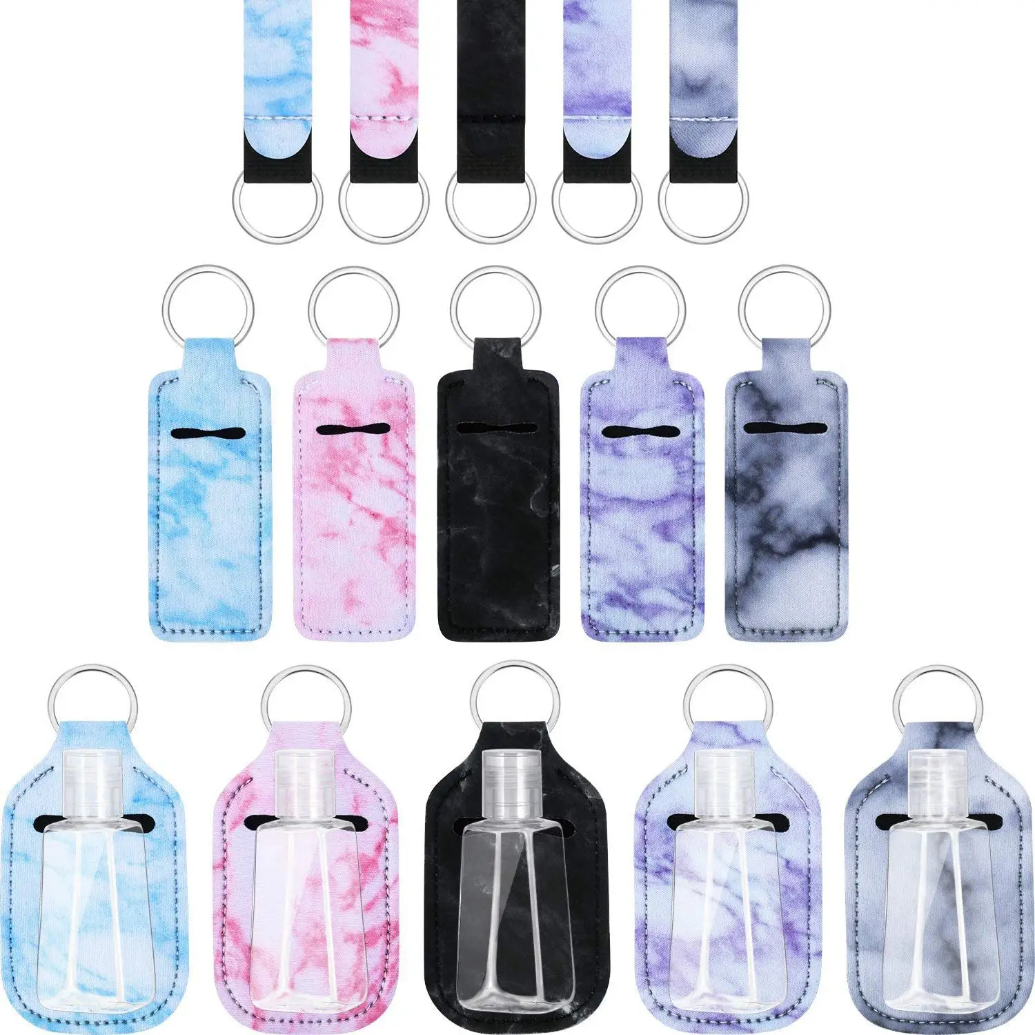 

20 Pcs Marble Style Travel Bottle Keychain Holder Chapstick Holder Reusable Bottle Containers Set for Women Traveling