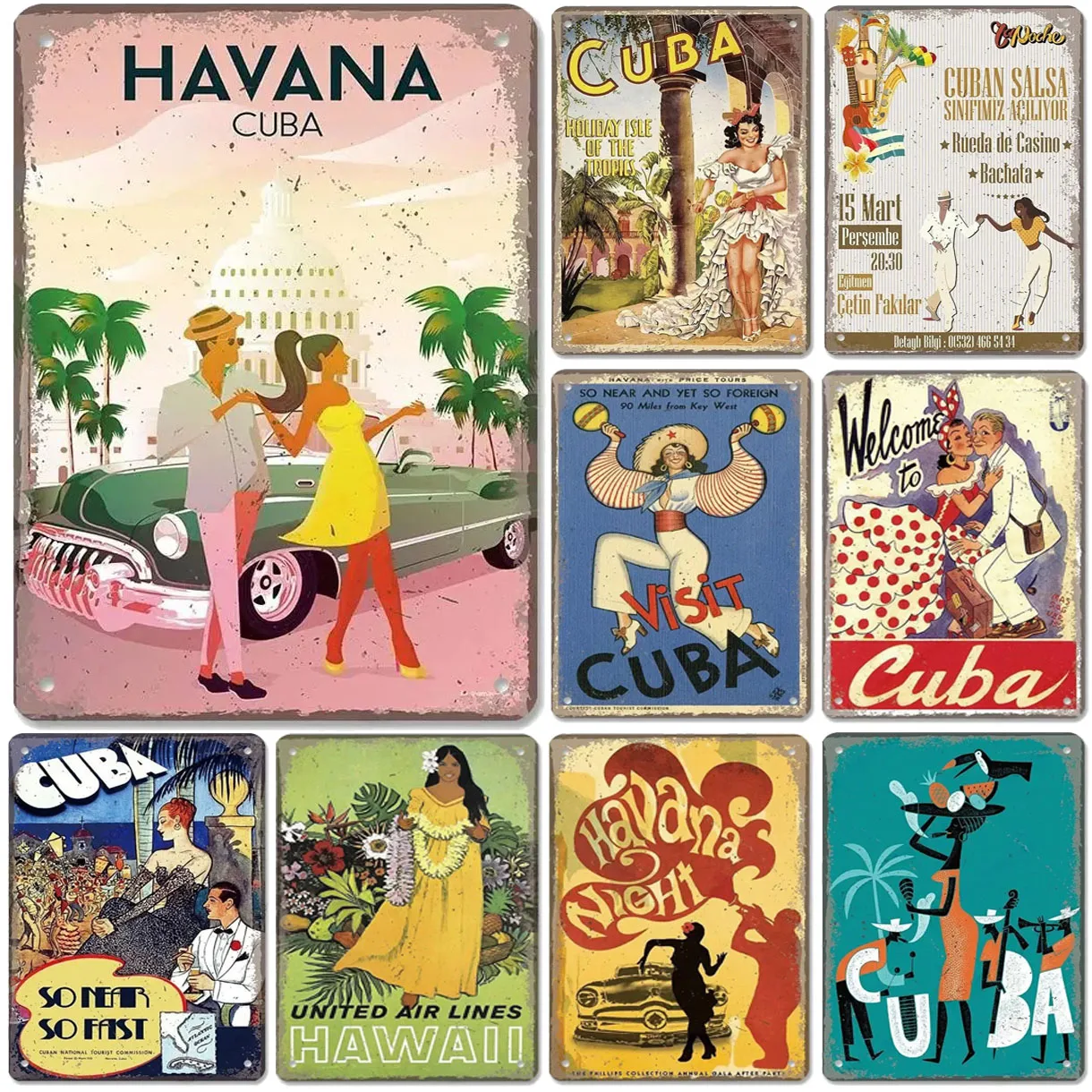 Винтажная Кубинская Гавана Металлическая Настенная Вывеска Художественная