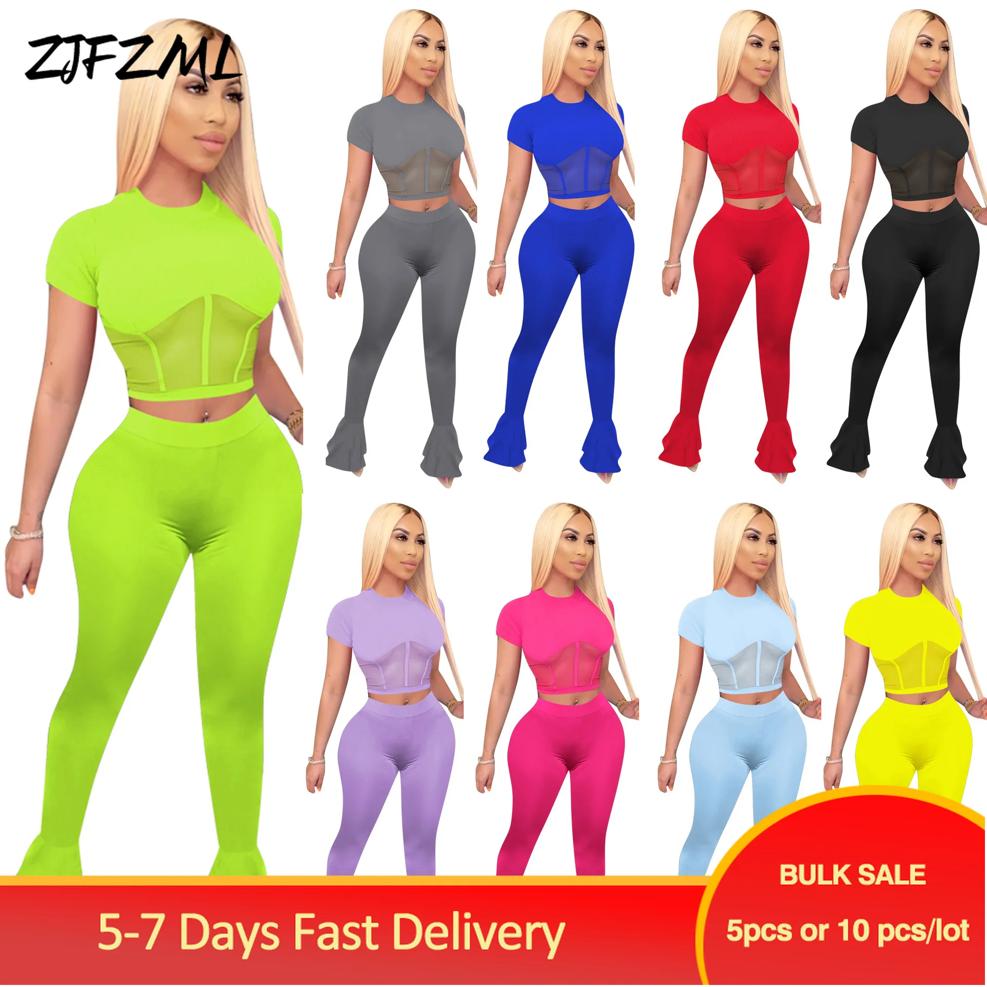 

Крупные партии женских костюмов для фитнеса из 2 предметов, подходящие комплекты, сетчатый прозрачный облегающий топ + узкие расклешенные б...