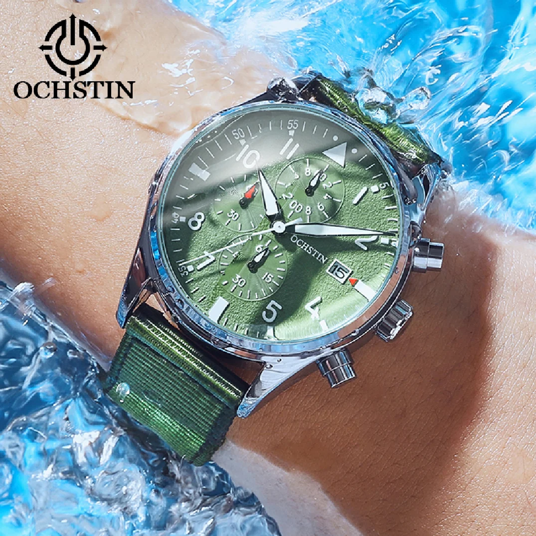 

OCHSTIN Sports Men's Watches Top Brand Luxury Pilot Male Wristwatches Nylon Strap Waterproof Original Quartz Chronograph Clock