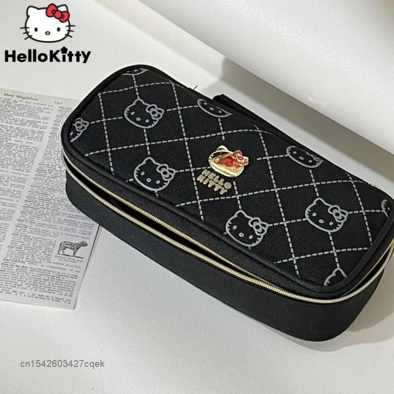 Sanrio Hello Kitty Pencil Bag Cartoon Black Luxury Bag Large Capacity Pen Pouch Cute Storage Bags Student Stationery Supplies