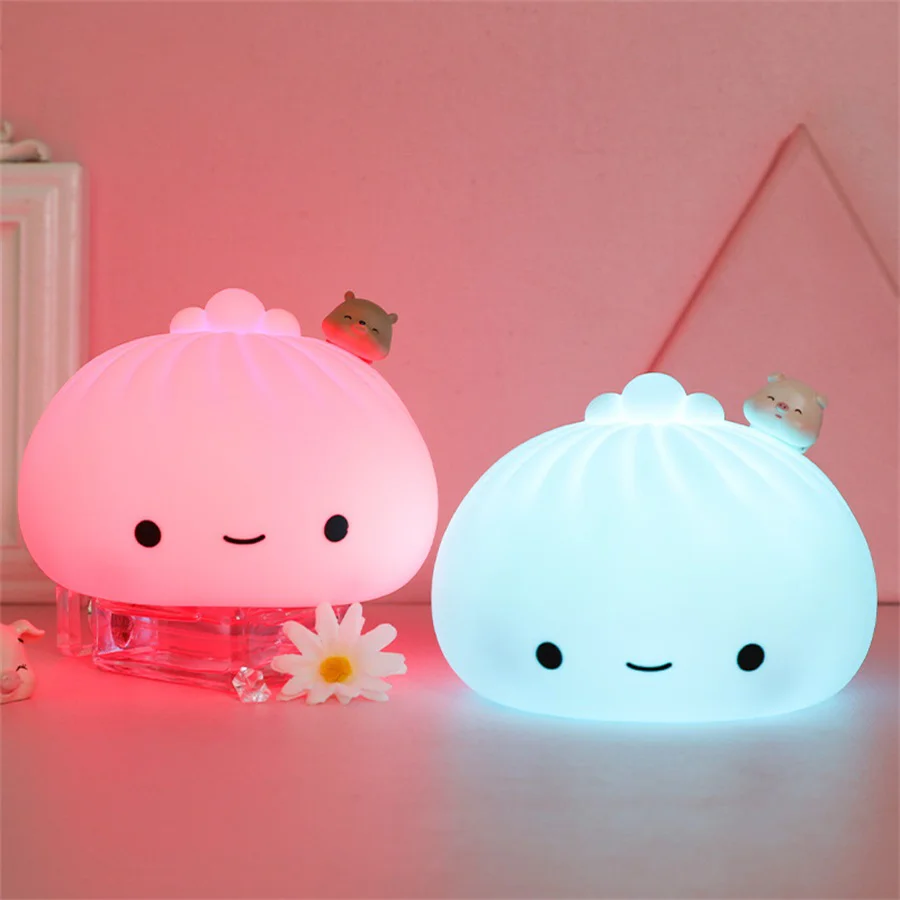 

Cute Bun Dumpling Night Light LED Cartoon Kids Night Lamp Soft Rechargeable for Home Bedroom Decor Bedside Lamp Children Gift