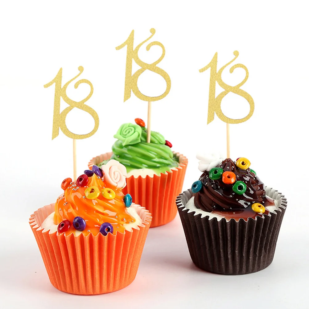 

24 Pieces 18 Years Old Cake Decoration Inserts Cake Picks Dessert Placard for Birthday Party (Golden)