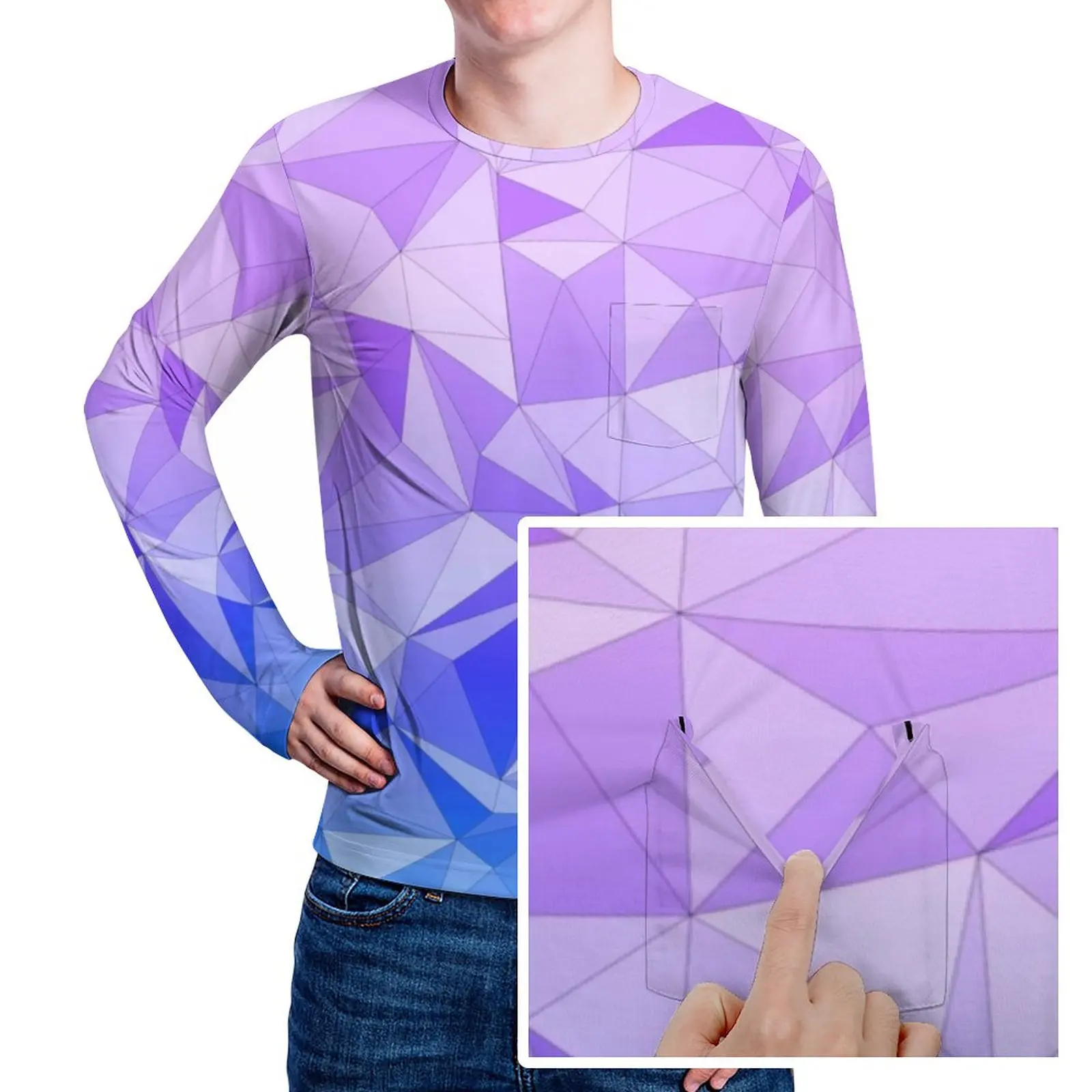 

Футболка мужская двухцветная треугольная, уличная одежда, модная рубашка с длинным рукавом, с принтом, большие размеры, весна