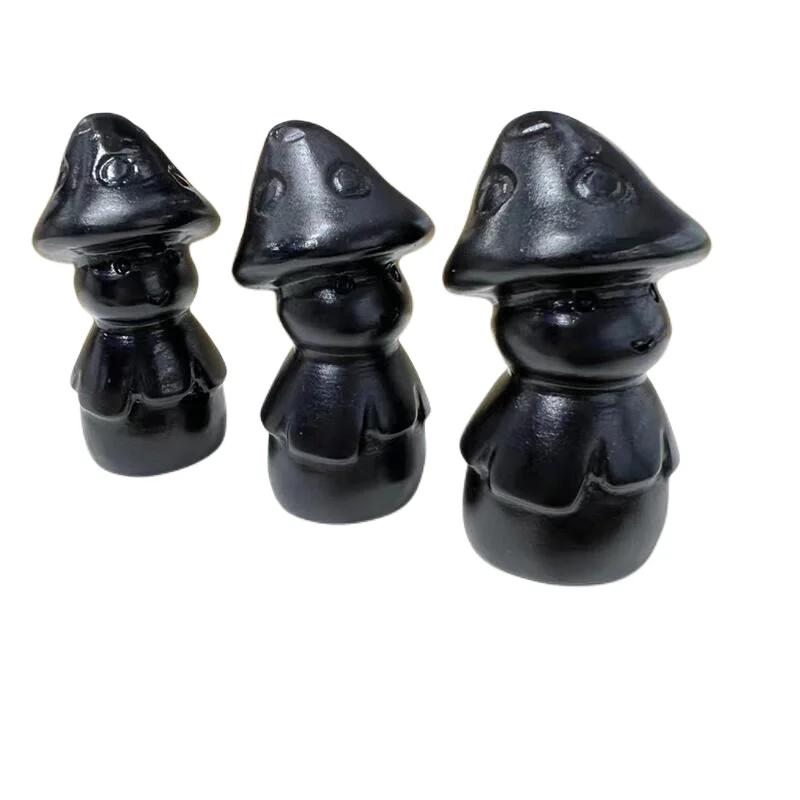 

6cm Natural Black Obsidian Mushroom Carved Quartz Hand Polished Healing Crystal Reiki Trinket Gift Room Ornament