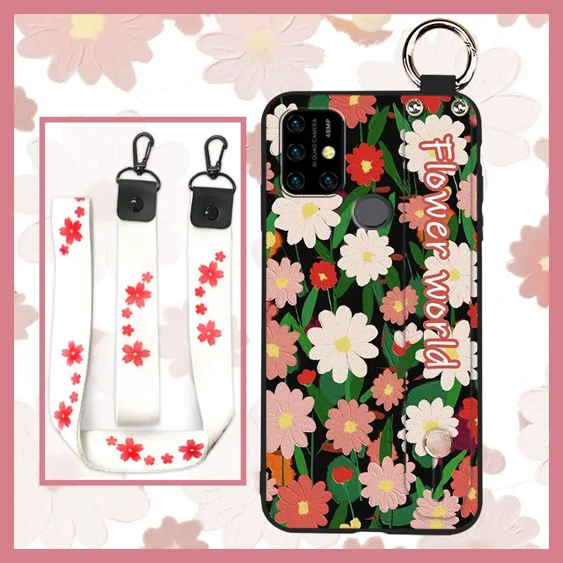 lanyard silicone phone case for umidigi power 3 painting flowers original phone holder anti knock free global shipping