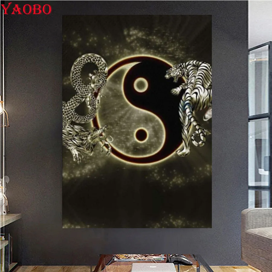 

DIY Diamond Painting Yin Yang Dragon Tiger animal Cross stitch Full Diamond Embroidery Mosaic Picture of Rhinestones home decor