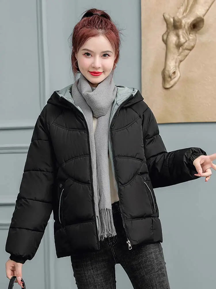 Vielleicht 2022 New Cotton-padded Hooded Jacket Women Winter Short Parkas Thicken Coat Winter New Women Clothes Bodywarmer Coat