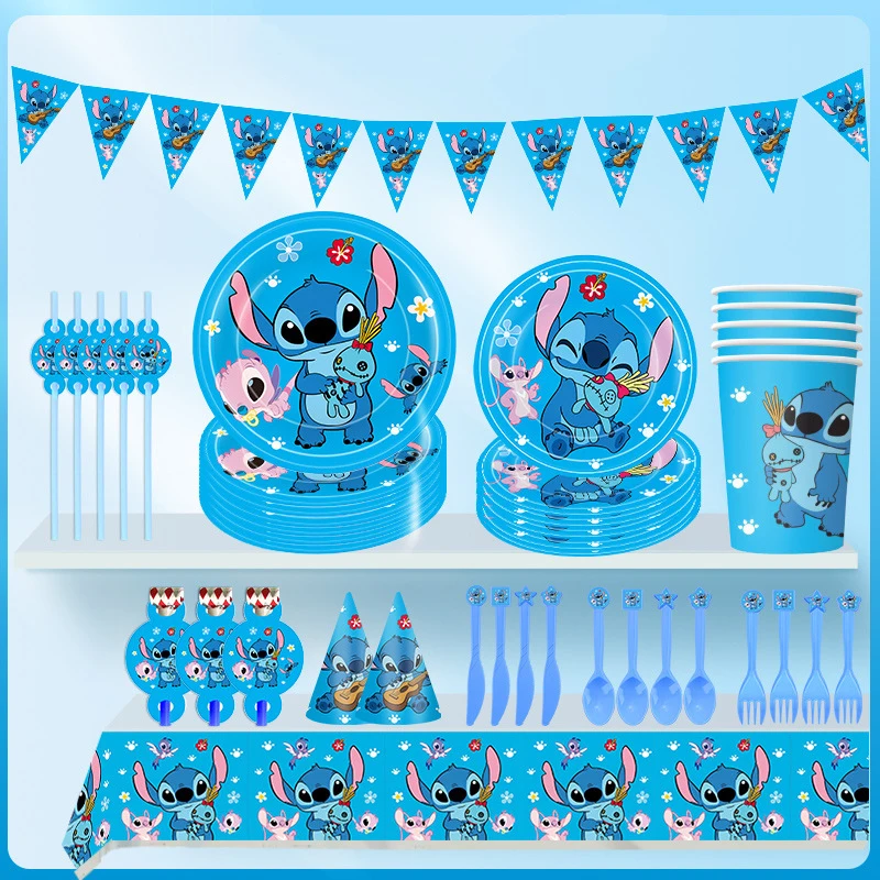 Disney Blue Lilo &amp Stitch украшения на день рождения одноразовая посуда бумажный материал