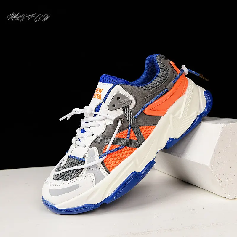 

Кроссовки на платформе для мужчин и женщин, массивные, дышащие, из кожи, сетчатая подошва, подходят под все