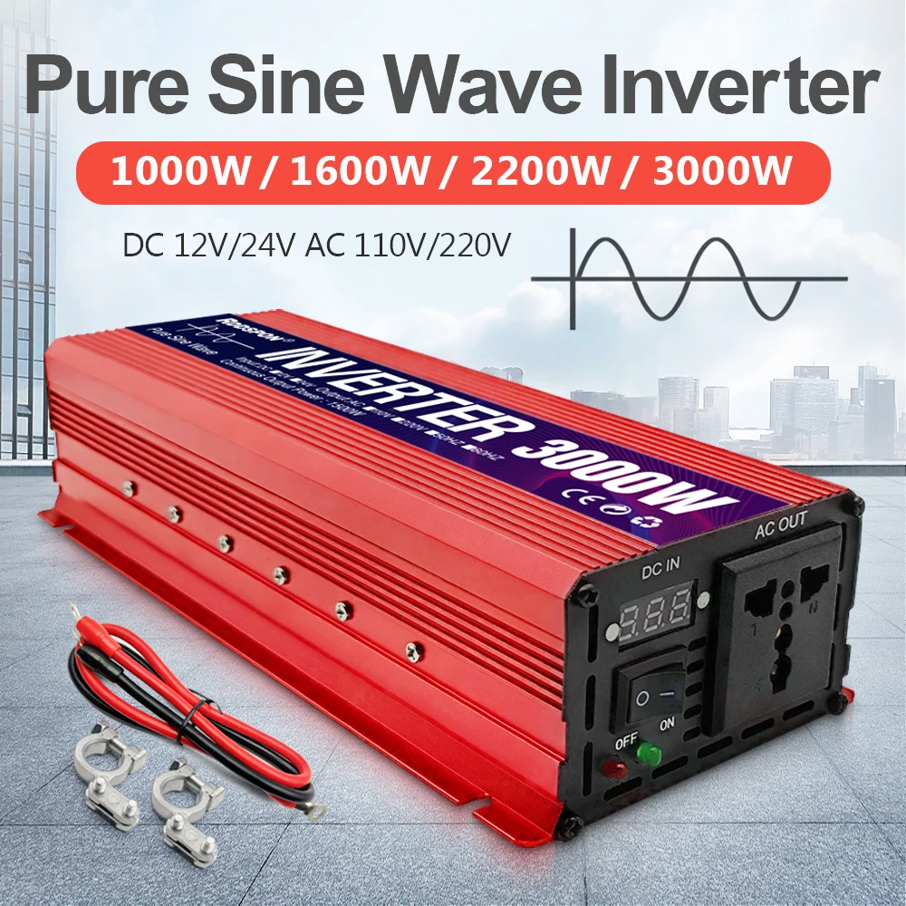 

Pure Sine Wave Inverter DC 12V 24V To AC 110V 220V 50Hz 60Hz 1000W 1600W 2200W 3000W Portable Converter Car Solar Power Inverter