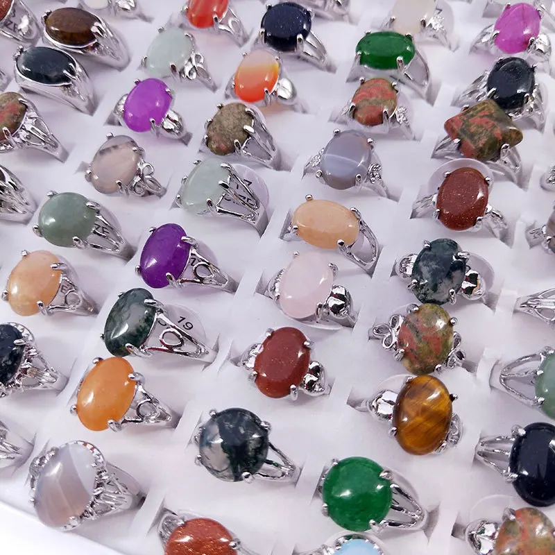 

100pcs/lot Mixed Vintage Natural Stone Geometric Rings for Women Men Party Fashion Jewelry Gift Wholesale