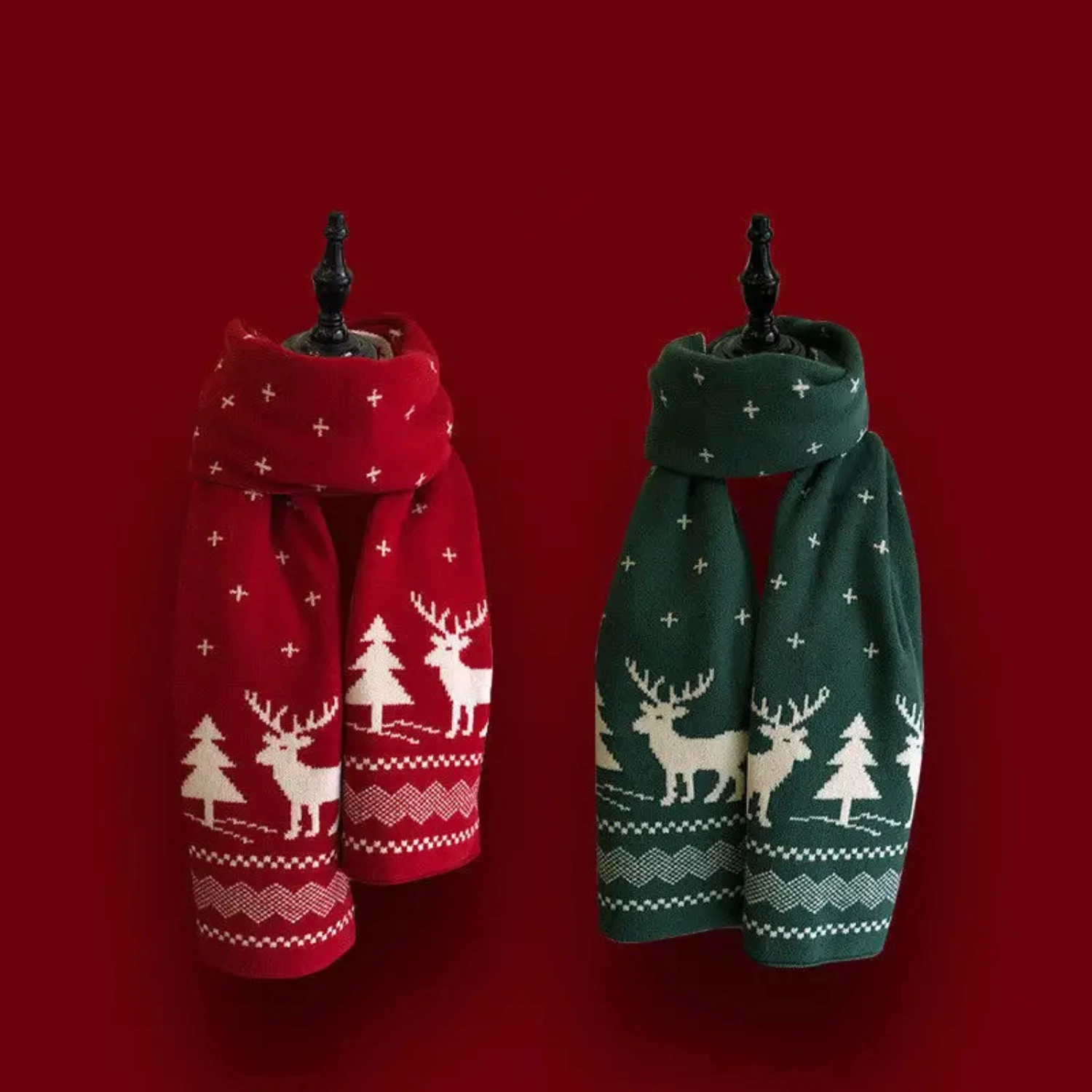 Рождественская женская большая зимняя шаль со снежинками и оленями накидка из