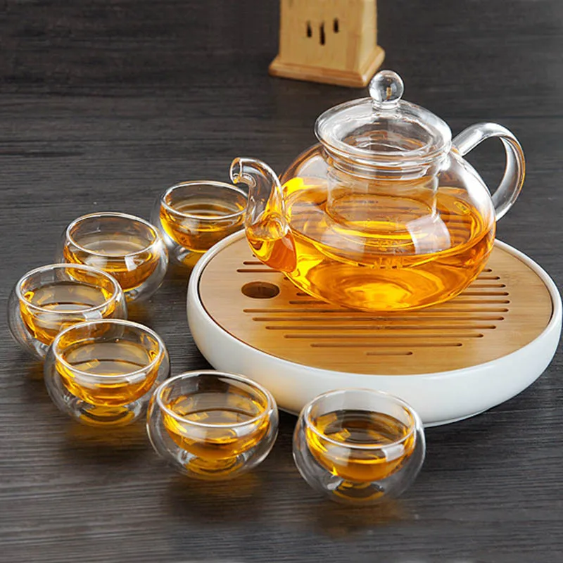 Heat-Resistant Transparent Double Layer Glass Small Kung Fu Tea Cup Set Tasting Cups Heat Insulation Hot Mug Chinese Teacups