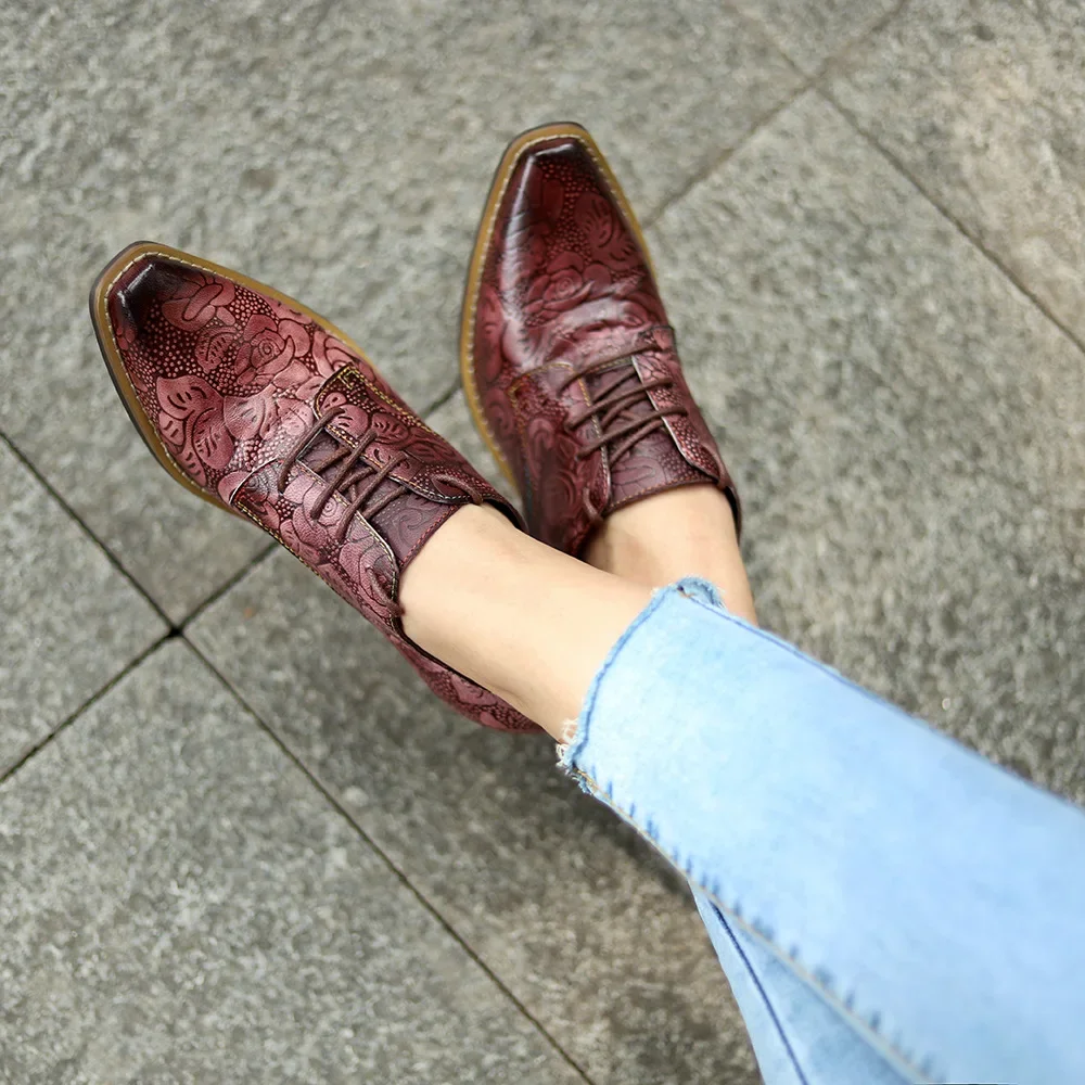 Туфли-лодочки женские в стиле ретро натуральная кожа круглый носок шнуровка