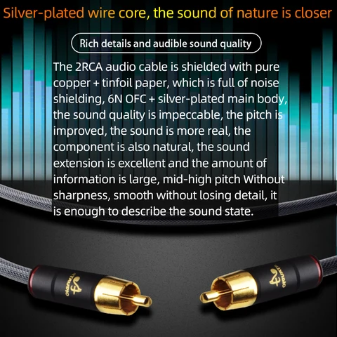 ATAUDIO Одна пара HiFi RCA-кабелей для усилителя ЦАП 6N OFC посеребренный 2RCA штекер-2RCA штекерный разъем аудиокабель