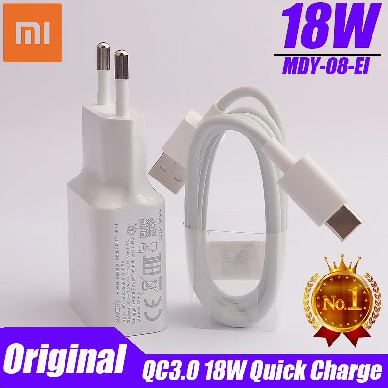 Быстрое зарядное устройство xiaomi 18 Вт qc3.0 power dapter USB 100 см 3 1 Type C кабель для Redmi note 7 8 9 s