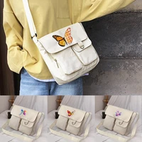 fashion women canvas crossbody bag student style all match casual shoulder bags butterfly print postman case satchels organizer
