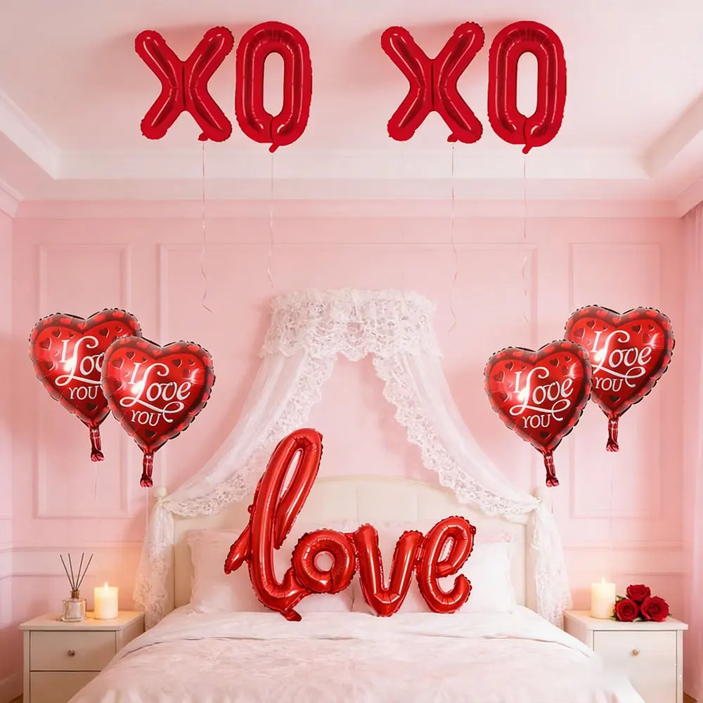 Фото 9 шт. воздушных шаров в форме сердца XOXO для романтического Дня святого Валентина, дней рождения, годовщин, украшения вечеринок для пар. №2