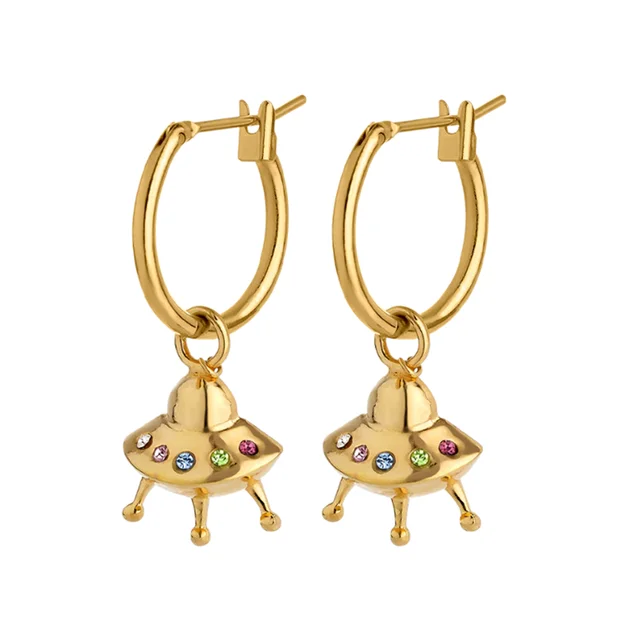 Elevate Your Style with 925 Sterling Silver Gold Plated Spaceship Rocket Pendant Drop Earrings – Exquisite Dangle Earrings for Women