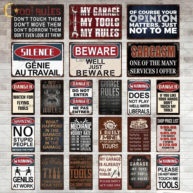 

My Garage Rules Warning Vintage Tin Sign Metal Plate Beware Wall Decoration for Garage Danger Man Cave Wall Decor Plaque