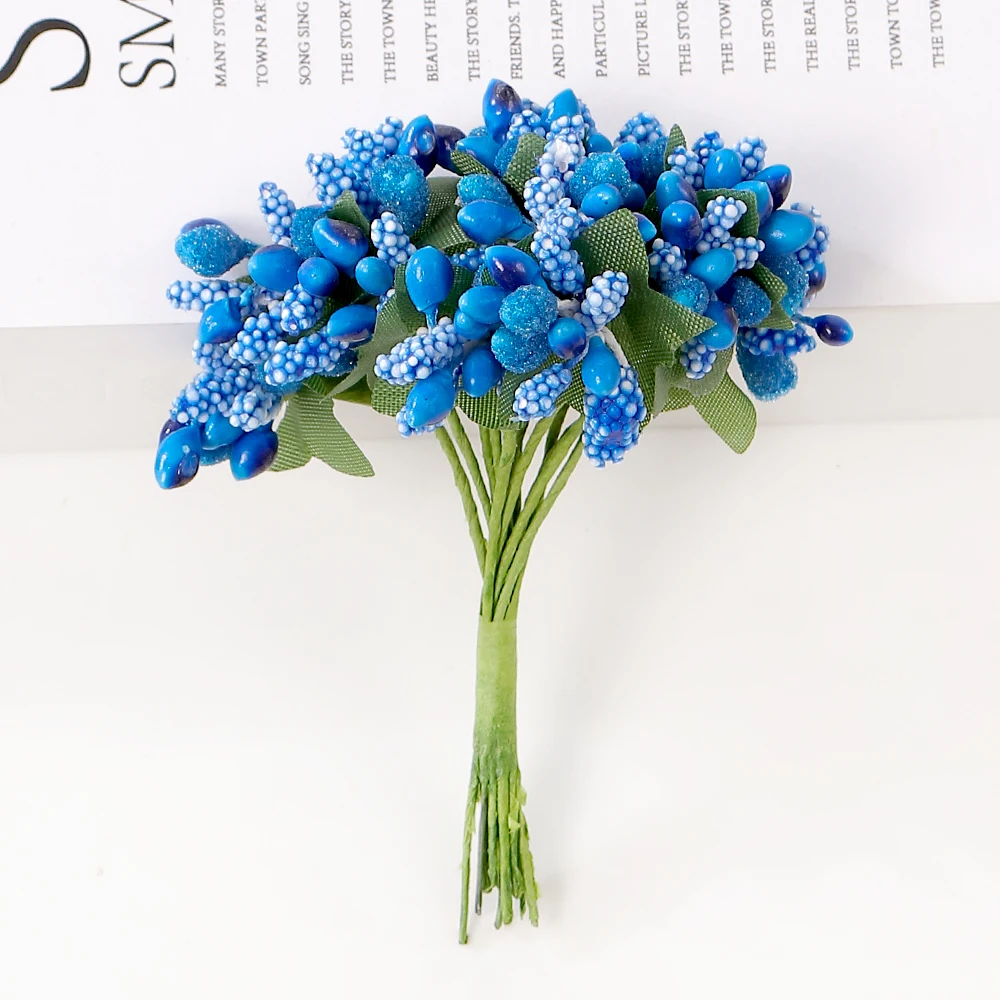 12Pcs Stamen Sugar Handmade Needlework Artificial Flowers Wedding Christmas Decor Diy Wreath Gift Box Scrapbooking Fake Flower - купить по