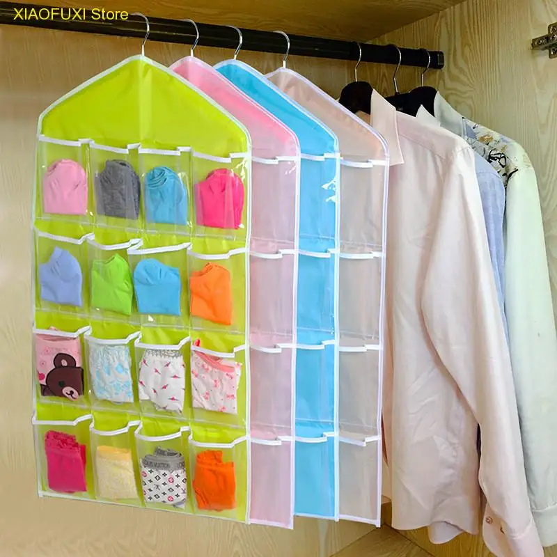 

16 Grid Pockets Wardrobe Hanging Organizer Socks Bra Underwear Clear Rack Hanger Storage Bag Saving Space Organizer Dropship