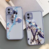 genshin impact kamisato ayato phone case for iphone 11 12 13 mini pro xs max 8 7 6 6s plus x xr solid candy color case