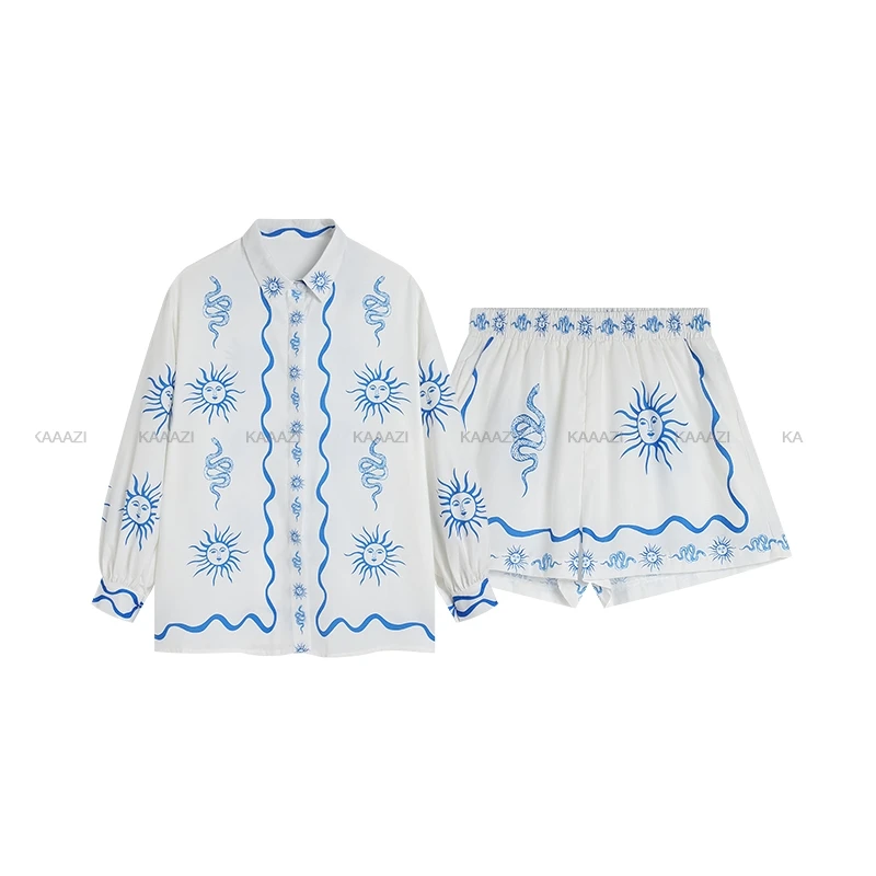 Свободные костюмы Летняя рубашка с длинным рукавом принтом Повседневная женская