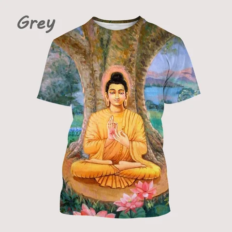 2022 модные ретро летние повседневные крутые мужские топы с 3D-принтом Будды с круглым вырезом и коротким рукавом футболки