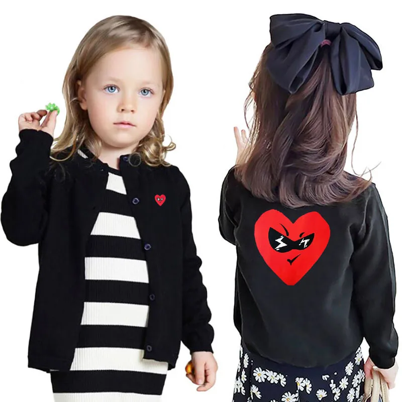 

Break Egg Kid Cardigan Cotton Cartoon Heart Glasses Embroidered Back Print O-neck Single-breasted Autumn Boy Girl Casual Sweater