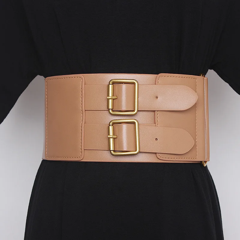 

New Fashion Gold Double Needle Buckle Cowhide Belts Waist Seal High Quality Female Apparel Accessories Dress Clothes Waistband