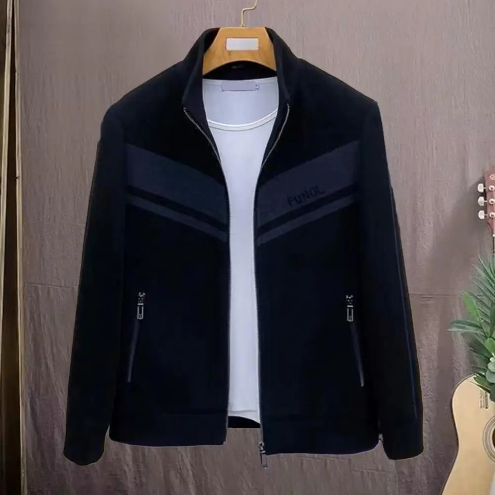 

Men Thick Jacket Stylish Men's Winter Jacket Stand Collar Zip Closure Warm Cozy with Pockets Colorful Patchwork Design Men Warm