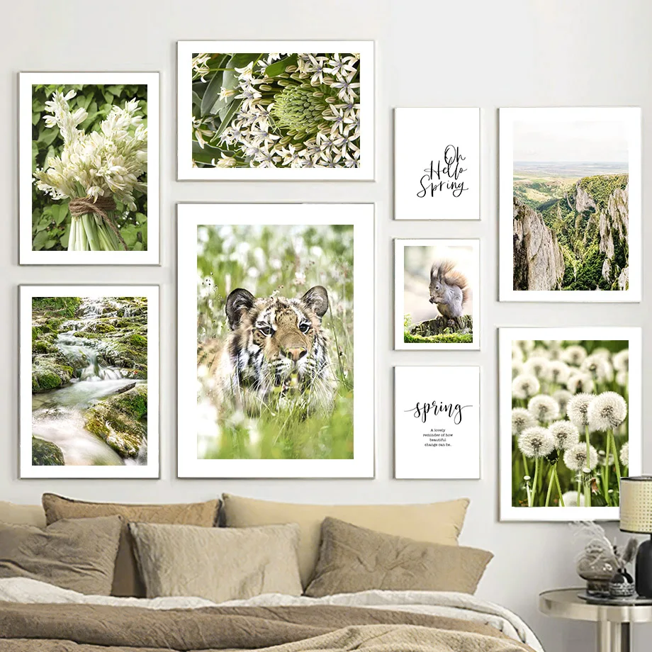 

Mountain Lake Swan Tiger Grass Flower Dandelion Spring Poster And Prints Wall Art Canvas Painting Pictures For Living Room Decor