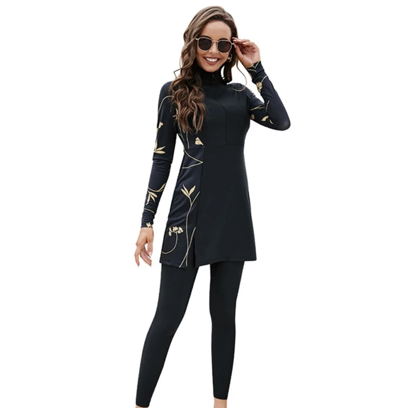 Ladies Muslim Swimwear Bikini Long Sleeve Elastic Conservative Sports Beachwear