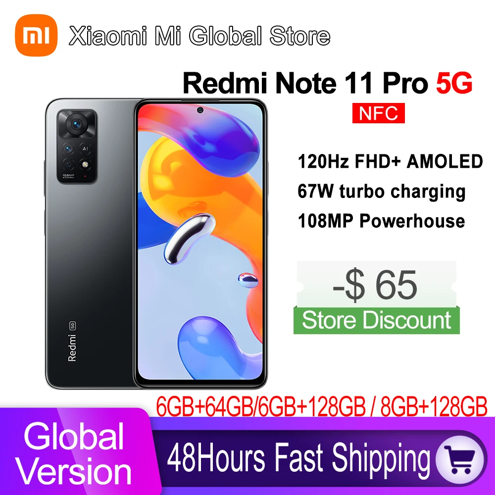 Телефон Xiaomi Redmi Note 11 Pro телефон 6 ГБ ОЗУ 64 Гб ПЗУ/8 128 ПЗУ камера 695 МП Snapdragon 120 Гц |