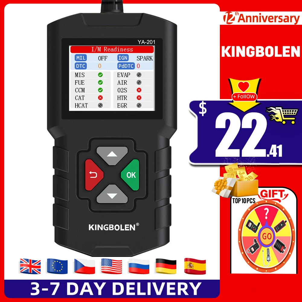 

KINGBOLEN YA201 OBD2 code reader Upgrade USB FREE Lifetime YA-201 OBD II Scanner Engine Car Diagnostic Tool better than CR3001