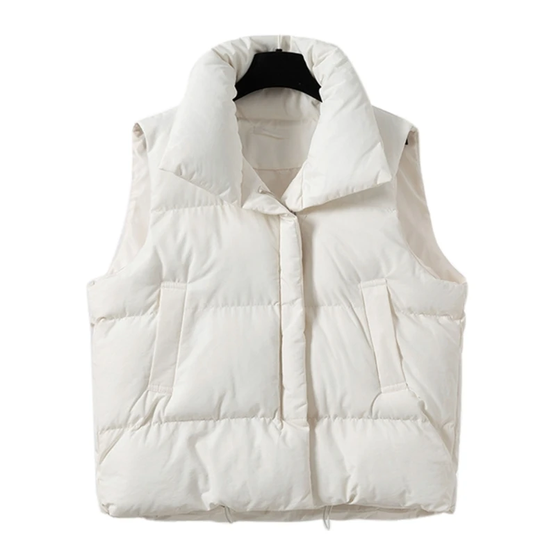 Down Cotton Coat Vest Womens Autumn Winter Short Waistcoat Stand Collar  Dropship