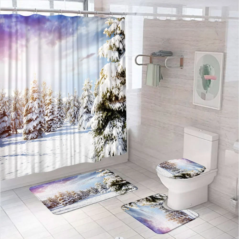 Зимний Рождественский фон для ванной комнаты украшение покрытая снегом Сосновая