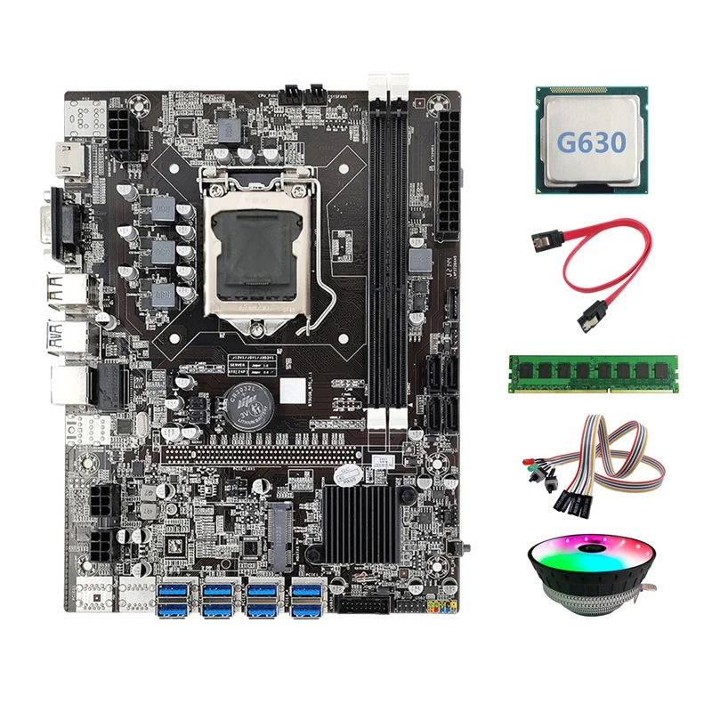Материнская плата B75 BTC Miner 8xusb + G630 CPU DDR3 4G 1600 МГц ОЗУ SATA кабель переключателя