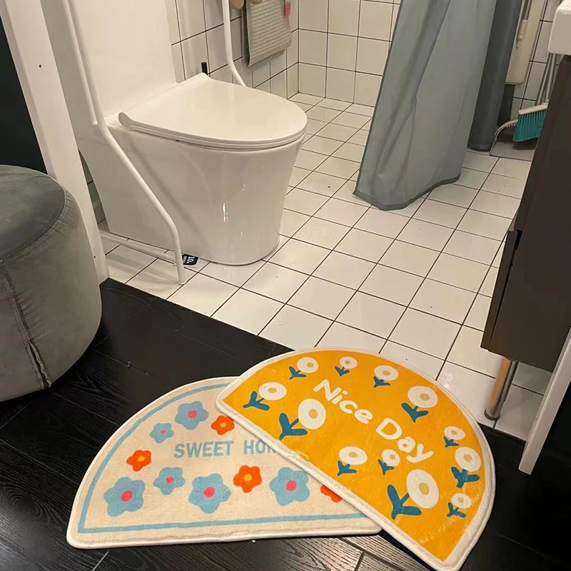 

Напольный коврик для ванной из искусственного кашемира, абсорбирующий нескользящий коврик для ног для ванной комнаты, полукруглый моющийся Мат для входа в дом