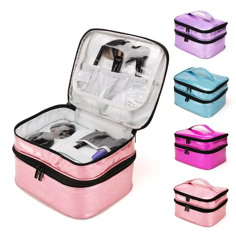 

Essential Oil Storage Bag Portable Travel Double-Layer 30 Grids Nail Polish Makeup Brush Storage Box Organizer