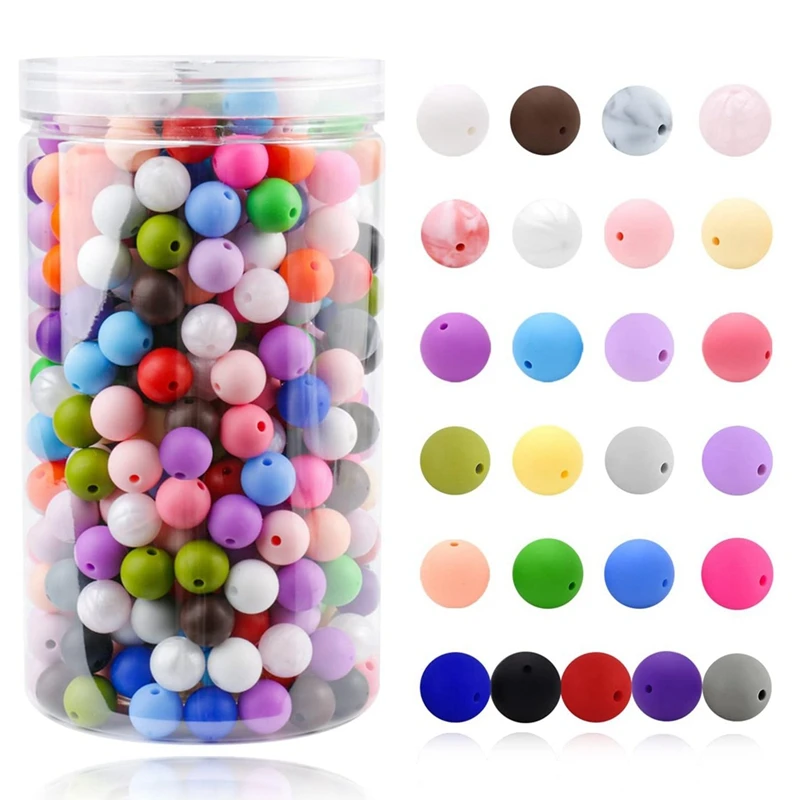 

500Piece 25 Mixed Silicone Beads Bulk Round Silicone Beads For Keychain Making Kit Necklace Making