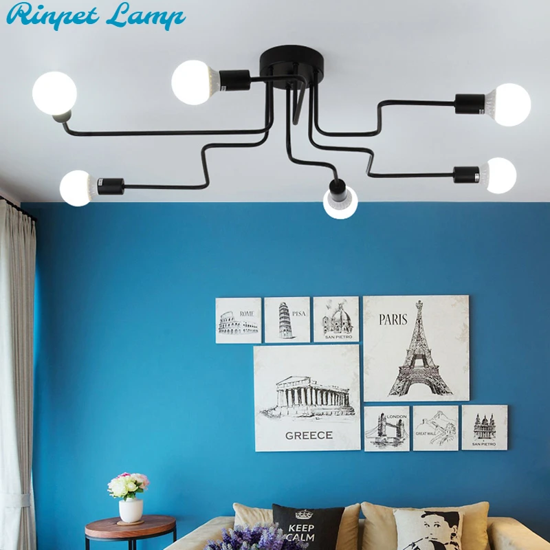 

Nordic Modern Fashionable Indoor Chandelier Multipolar Wrought Iron Living Room Simple Atmosphere Bulb Less Household Lamps Ligh
