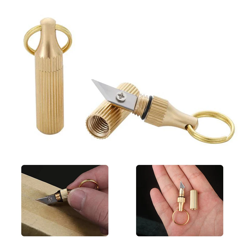 

1Pcs Brass Capsule Mini Knife Multifunctional EDC Tools Portable Key Chain Decor Outdoor Survival Open Cans Peel Fruits Gifts