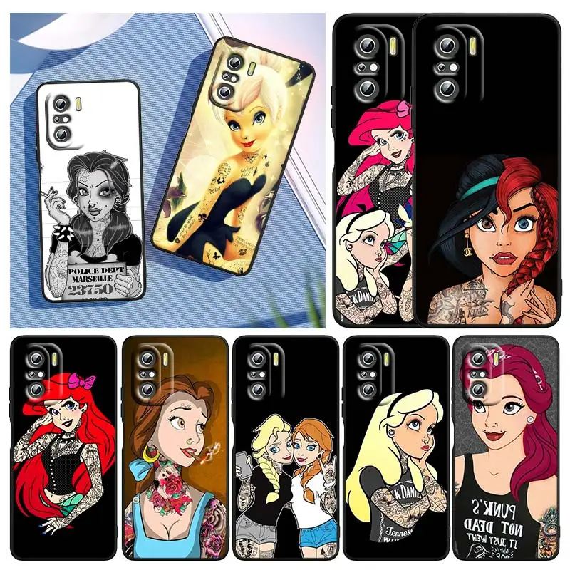 

Disney Gril Princess Tattoo For Xiaomi Redmi Note 10S 10 K50 K40 Gaming Pro 10 9AT 9A 9C 9T 8 7A 6A 5 4X Black Soft Phone Case