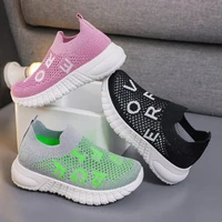kids sneakers mesh breathable children girl boy shoes casual slip on soft sole non slip letter pattern flat running sports shoes