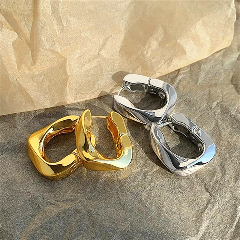 

French Geometric Metal Earrings Female Niche Design New Earrings Buckle Temperament Earrings Simple Wind Earrings