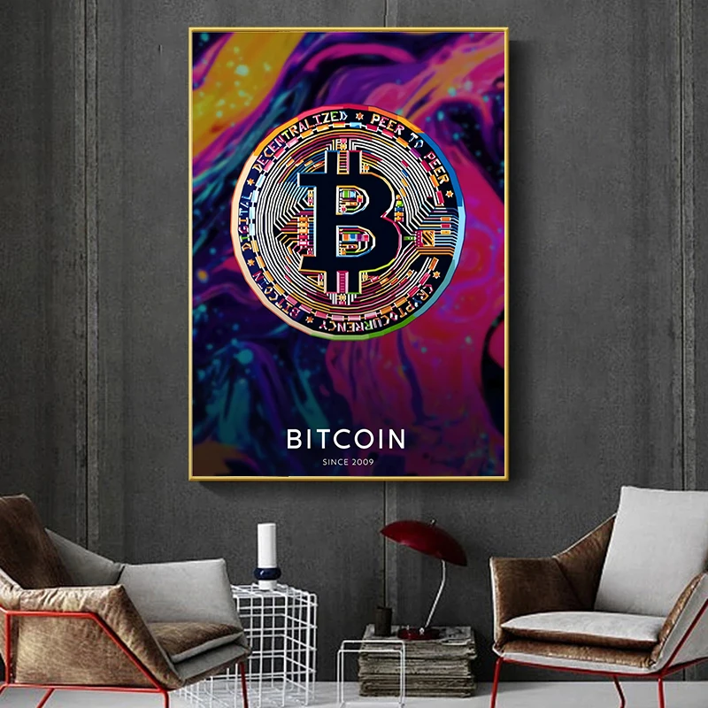 

Современные золотые биткоины, холст, художественные плакаты, абстрактные скандинавские принты, Настенная картина на холсте, Настенная карт...